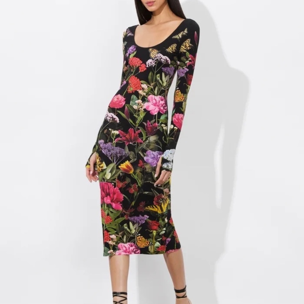 $395 Unworn Alice + Olivia Floral Scoop Neck Midi Dress